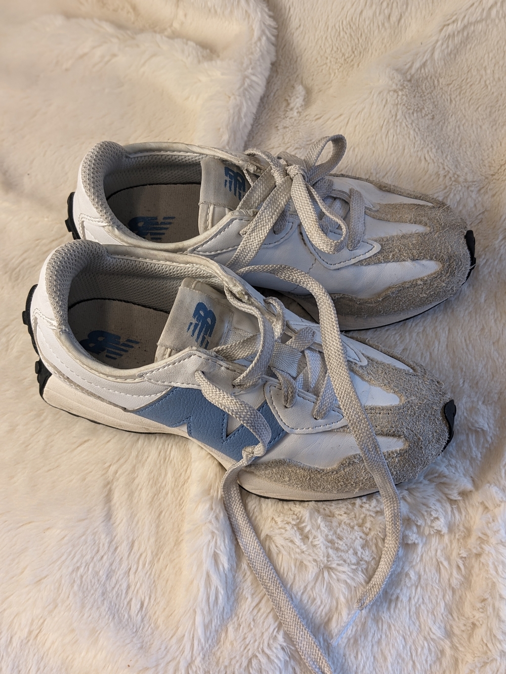 New Balance Kids' White & Light Blue Sneakers